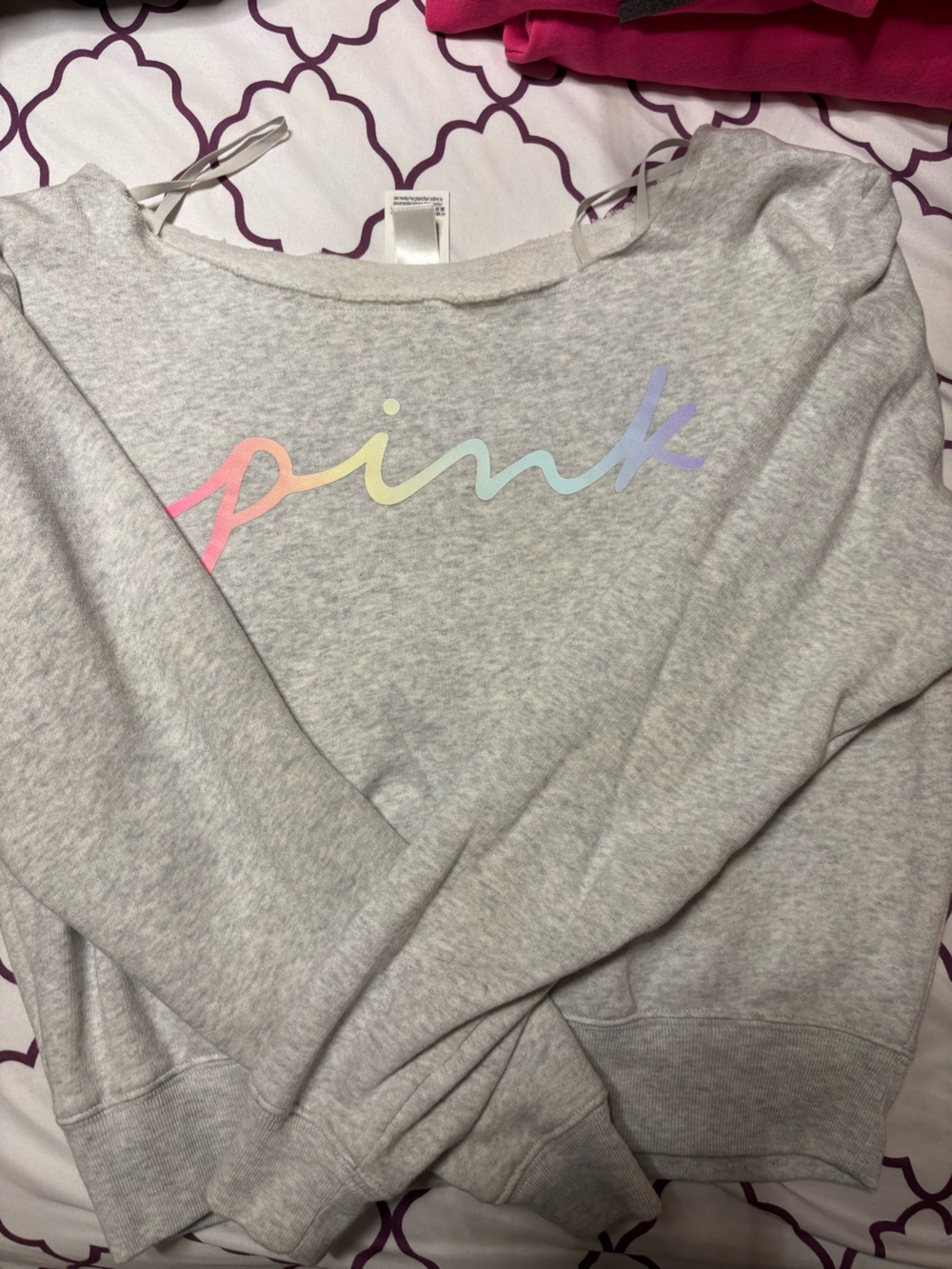 PINK Victoria's Secret Heather Gray Crewneck Sweatshirt with Pastel Rainbow Logo